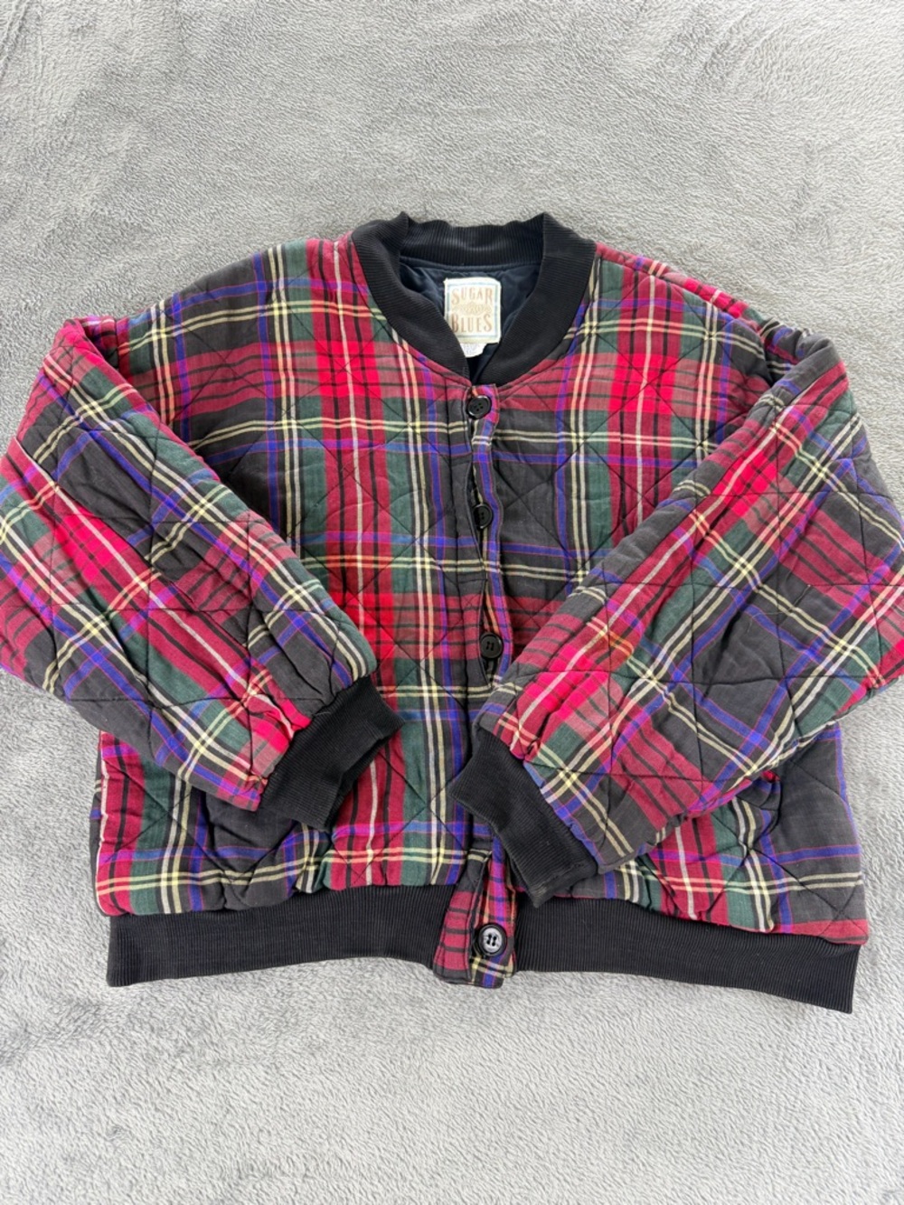 Red Plaid Quilted Bomber Jacket
